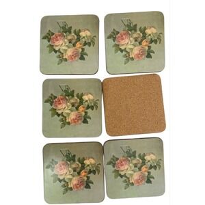 Vintage Pimpernel "Antique Roses" Floral Coasters, Set of 6, Cork‑Backed